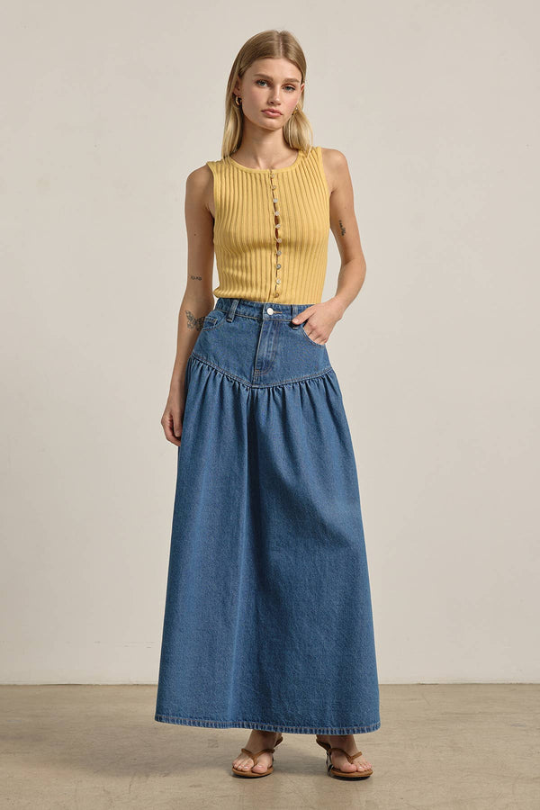 Tiered Denim Maxi Skirt
