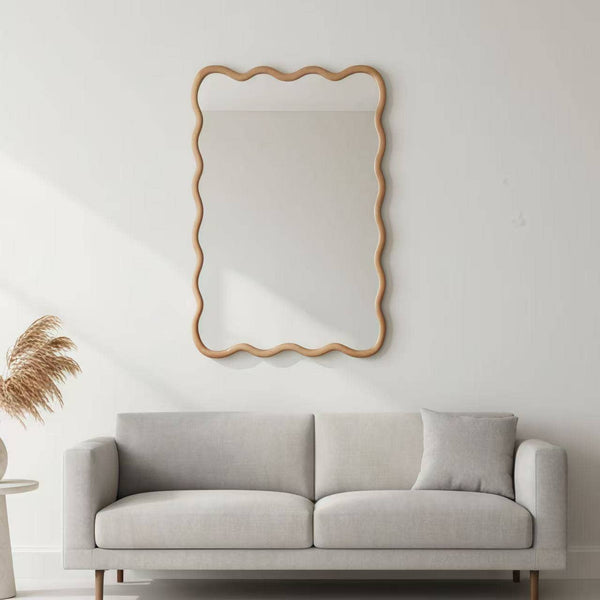 Wavy Solid Wood Wall Mirror with Curved Rectangle Frame