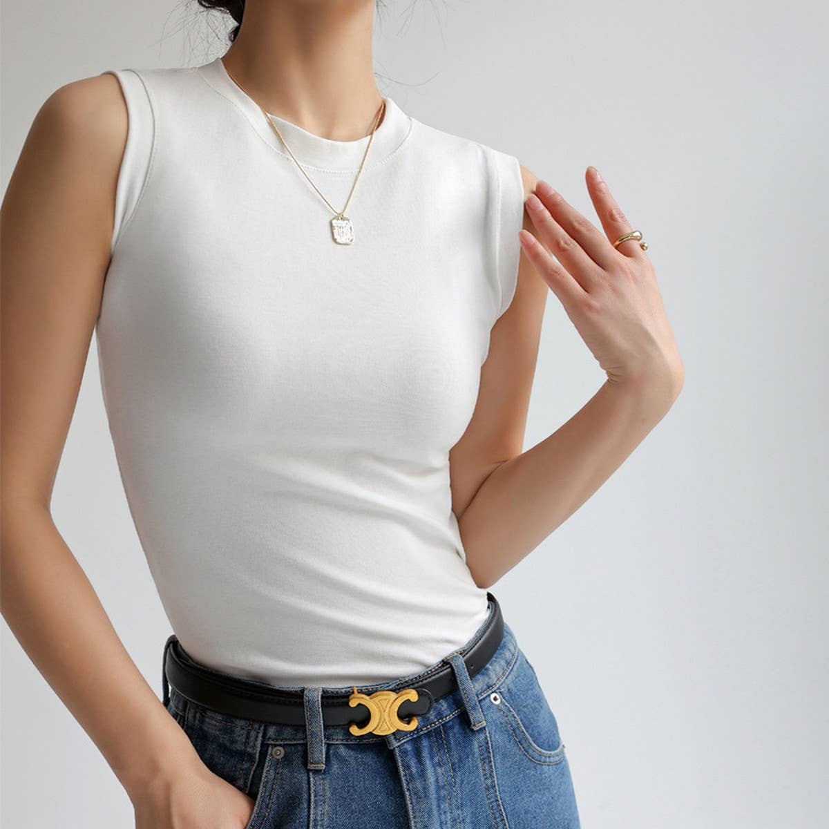 Pure Cotton Round Neck Basic Bottoming Tank Tops
