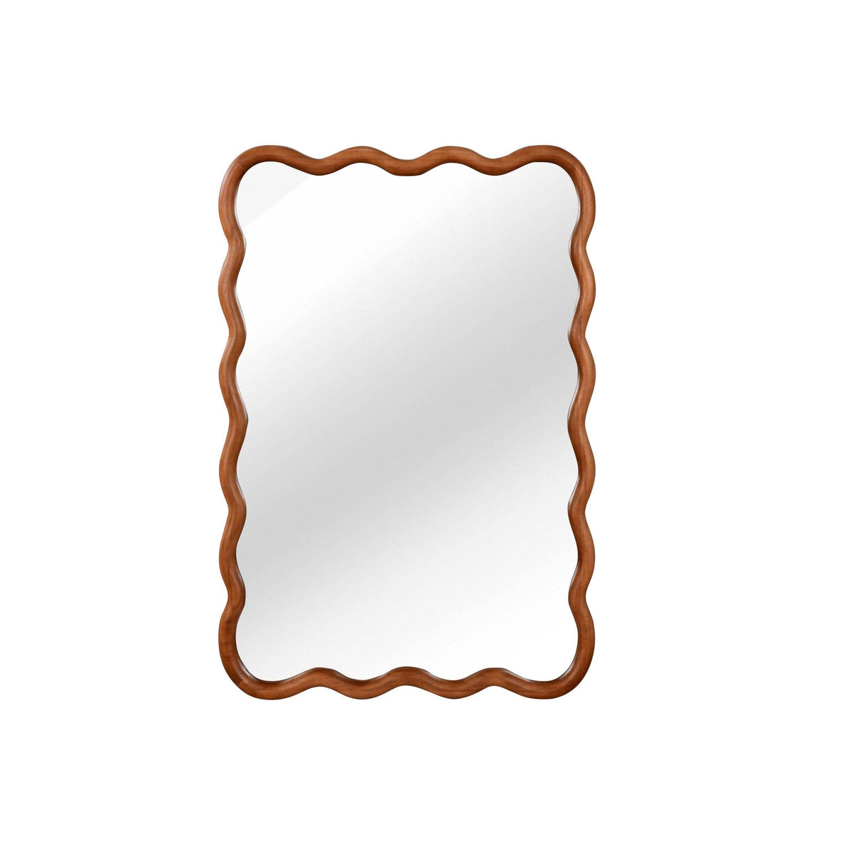 Wavy Solid Wood Wall Mirror with Curved Rectangle Frame For Bathroom, Bedroom, or Entryway