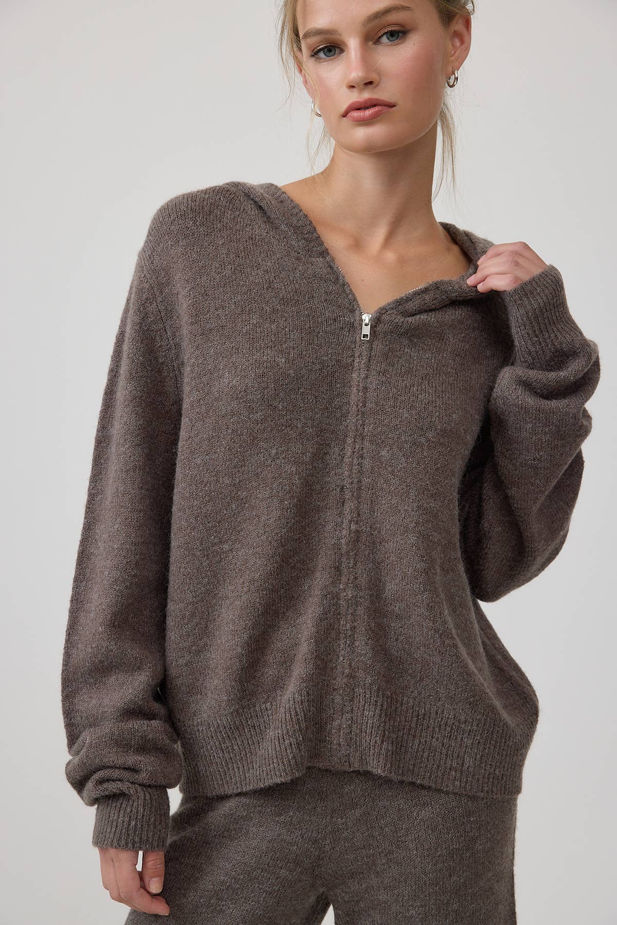 Cozy Knit Zip Hoodie & Wide-Leg Pants Set