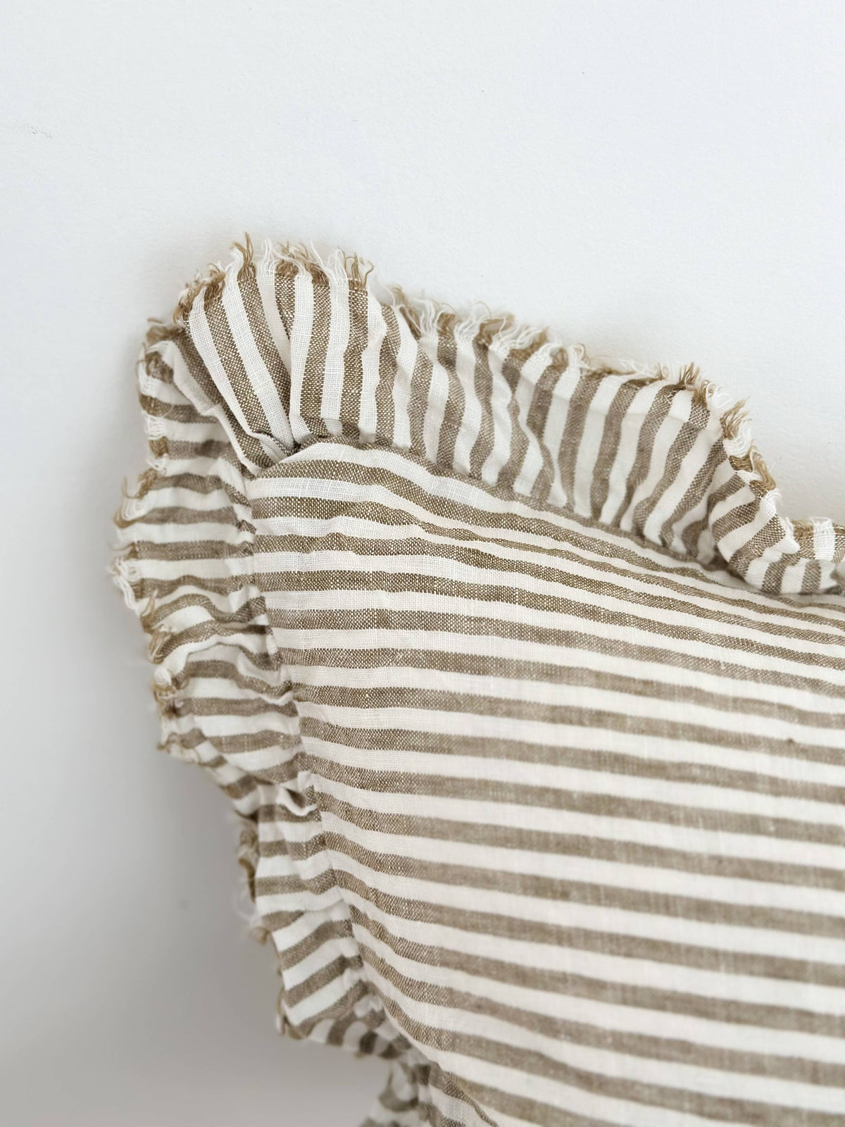 Hallie Ruffled Linen Cushion Cover 50x30 – Olive Stripe