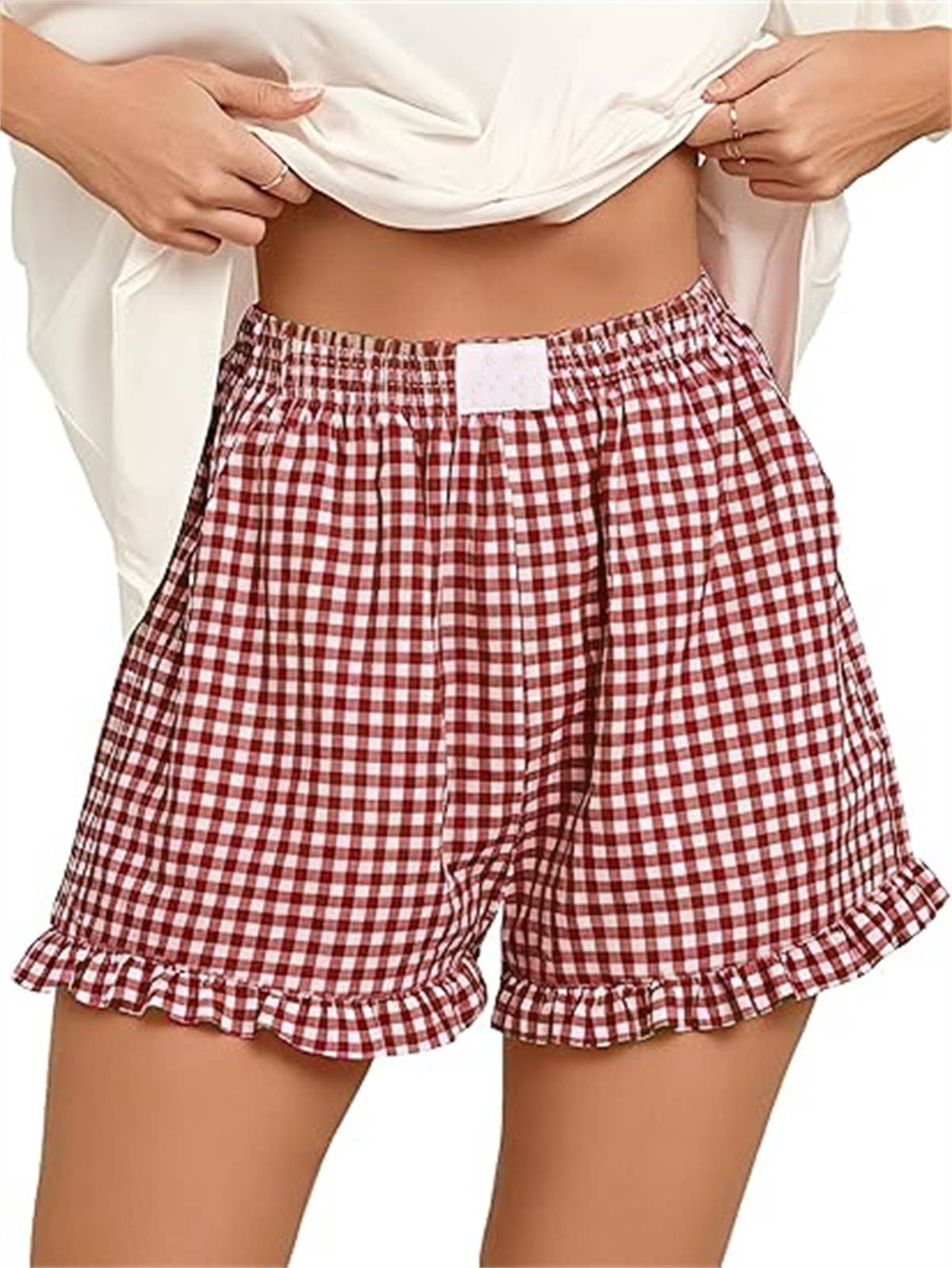 Beach Check Print Shorts Ruffle Casual Shorts