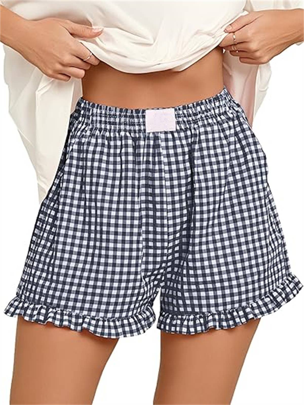 Beach Check Print Shorts Ruffle Casual Shorts