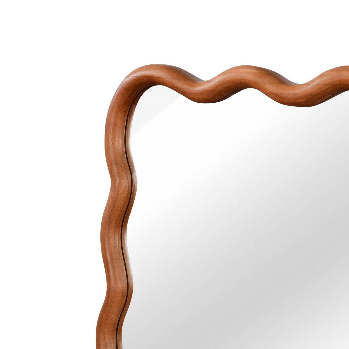 Wavy Solid Wood Wall Mirror with Curved Rectangle Frame For Bathroom, Bedroom, or Entryway