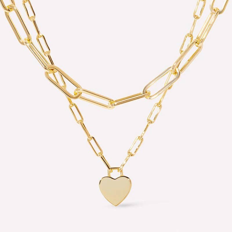 18K Stainless Steel Tarnish Free Heart Layered Necklace