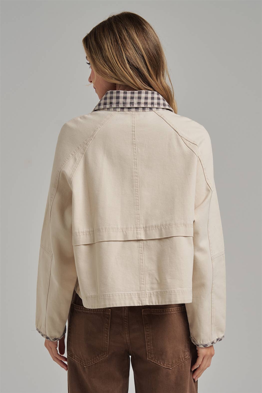 Vintage Oxford Canvas Twill Fall Jacket with Gingham Collar