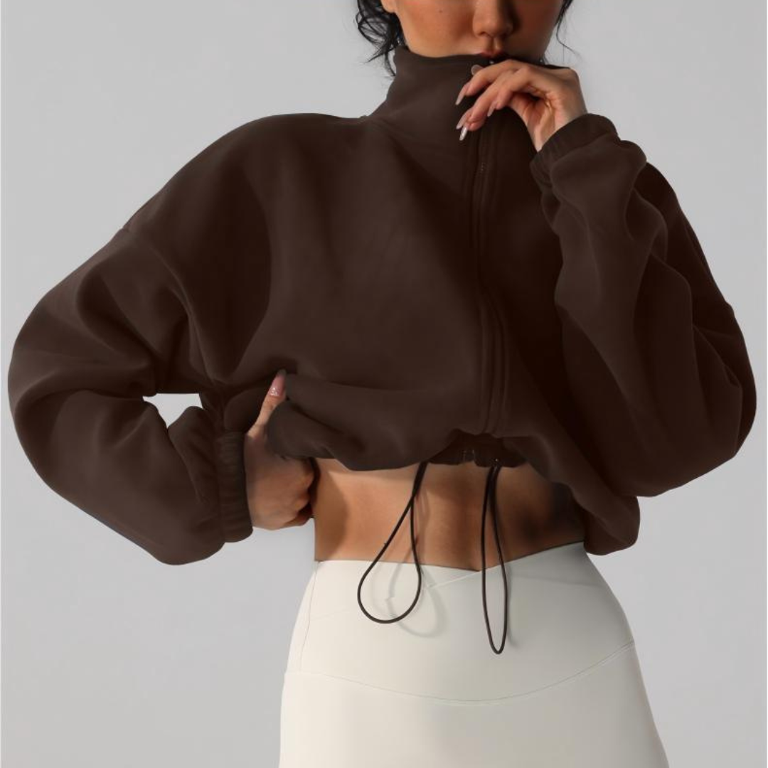 Women's Reversible Fleece Cropped Drawstring Jacket