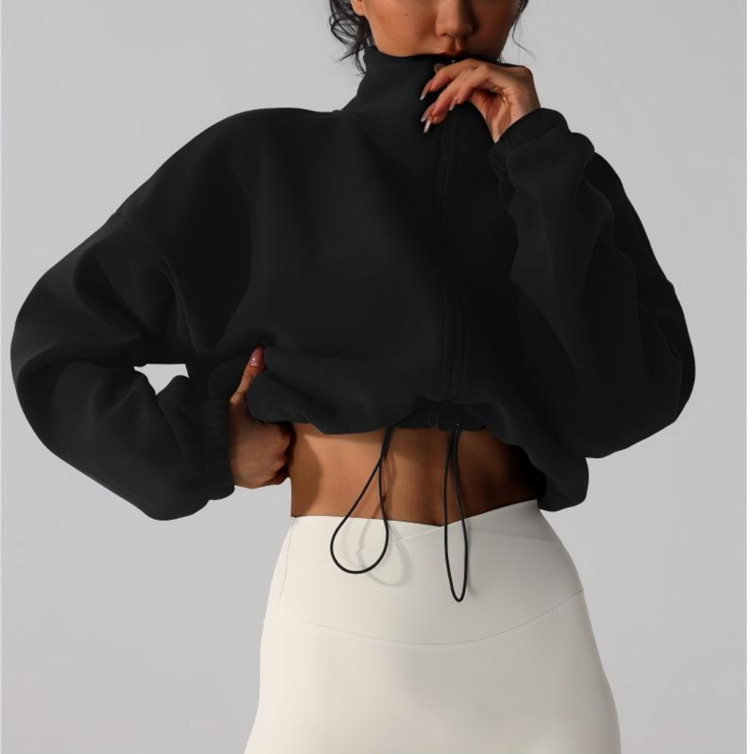 Women's Reversible Fleece Cropped Drawstring Jacket
