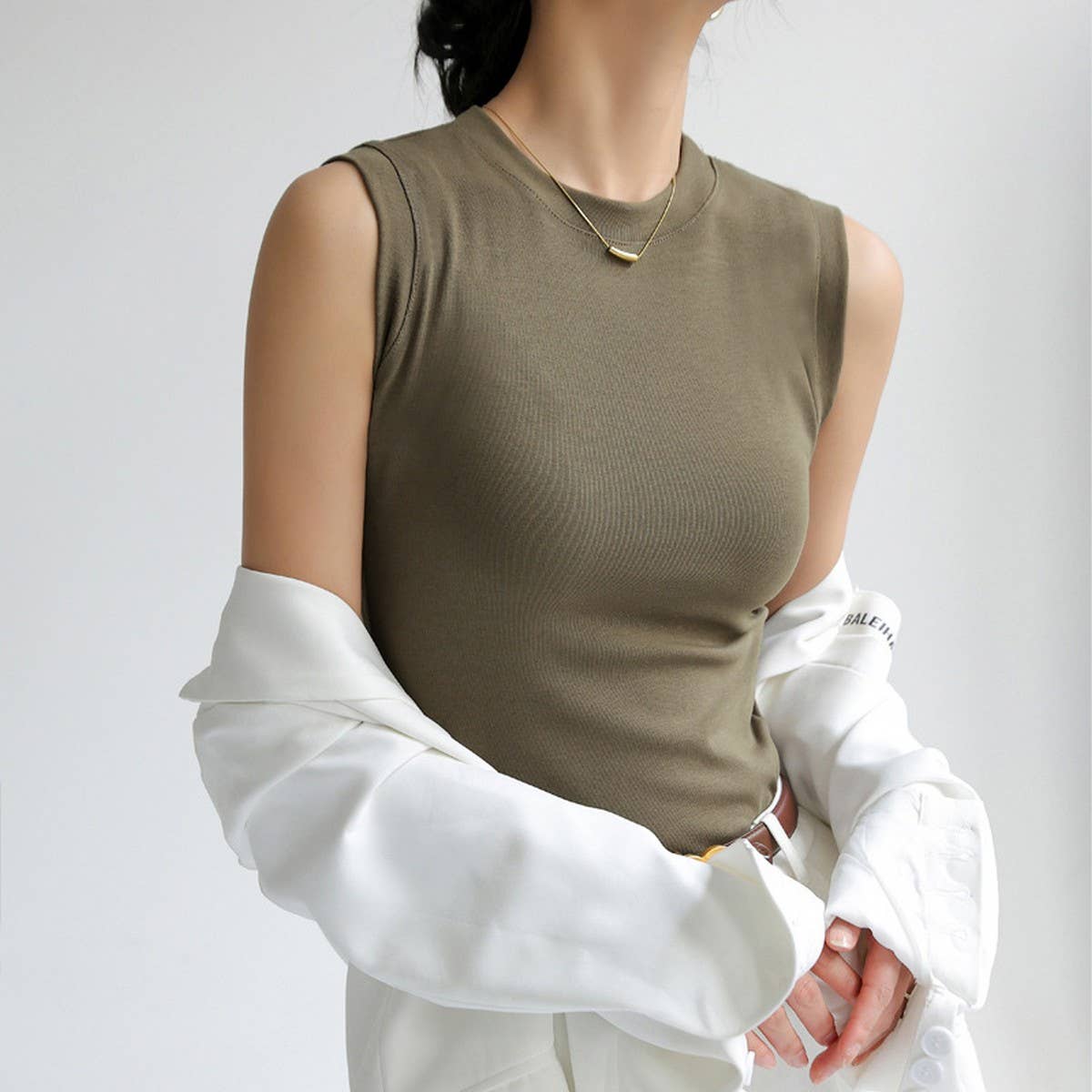 Pure Cotton Round Neck Basic Bottoming Tank Tops