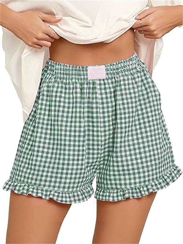 Beach Check Print Shorts Ruffle Casual Shorts