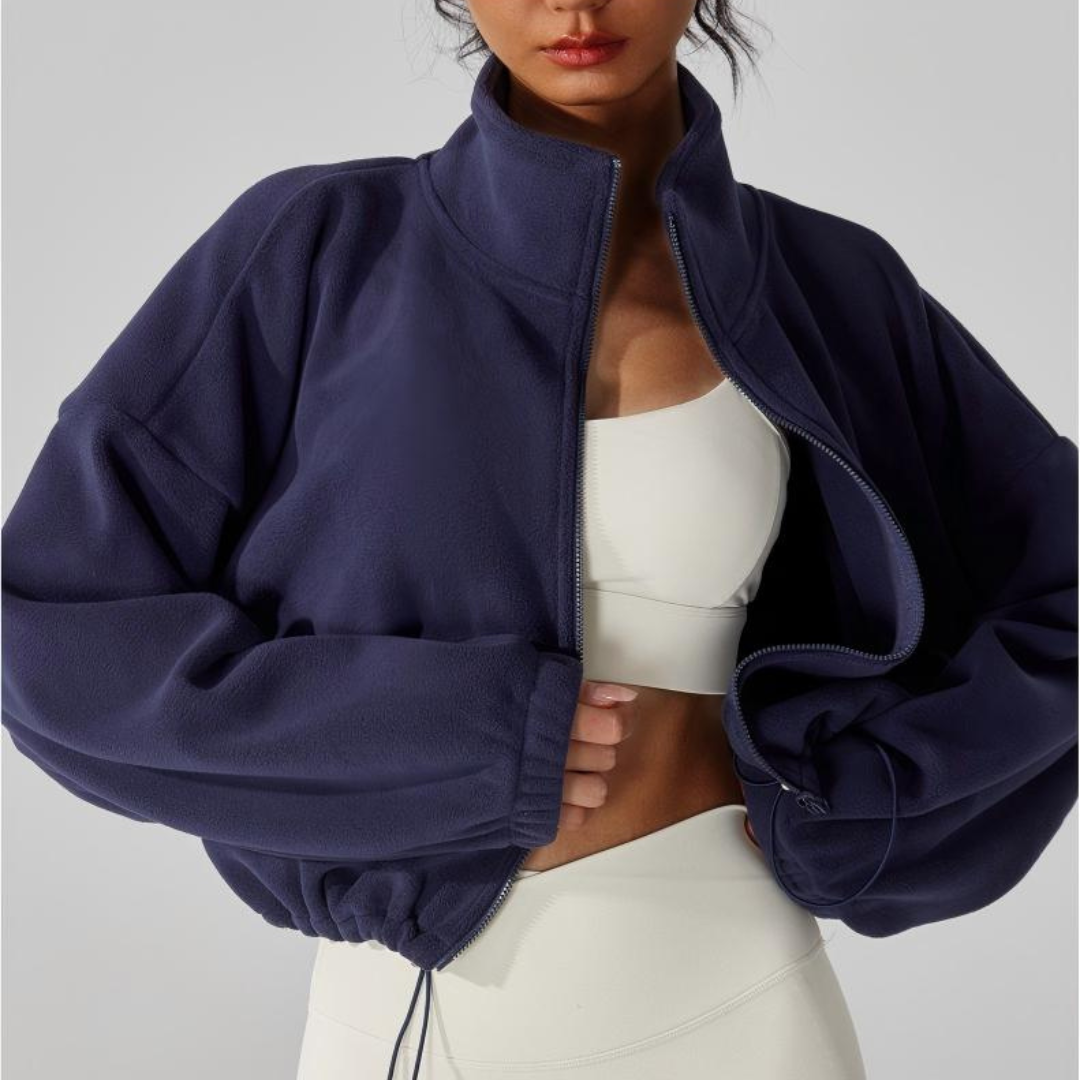 Women's Reversible Fleece Cropped Drawstring Jacket