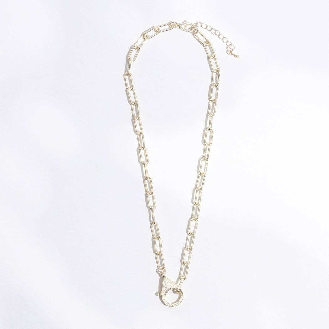 Cz Lobster Closure Paperclip Shape Necklace