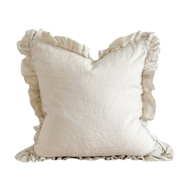 Hallie Ruffled Linen Cushion Cover – Cream