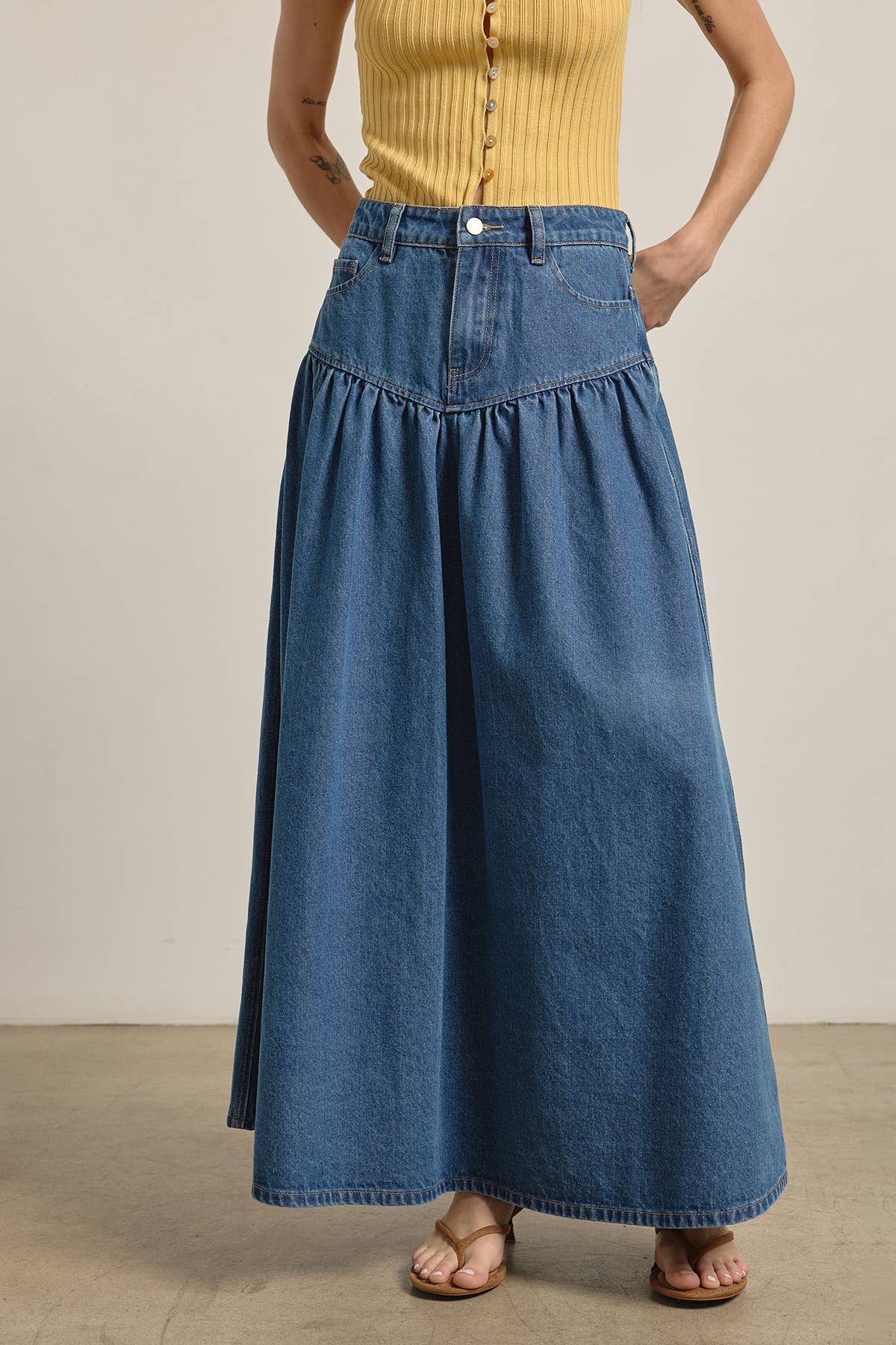 Tiered Denim Maxi Skirt