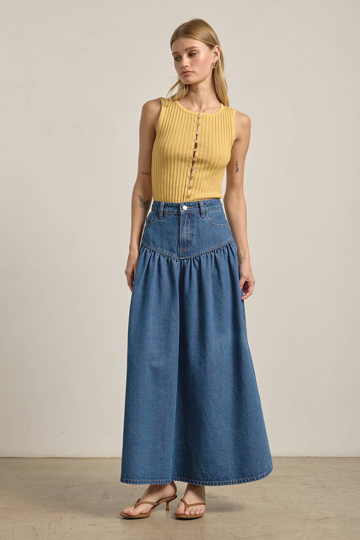 Tiered Denim Maxi Skirt