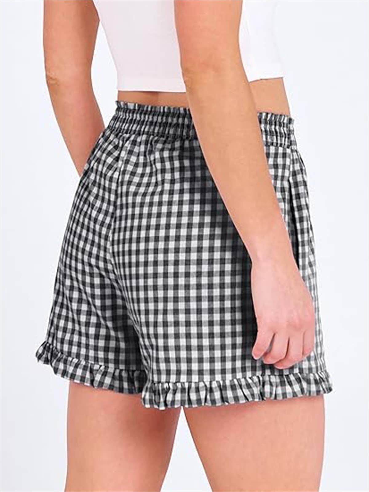 Beach Check Print Shorts Ruffle Casual Shorts