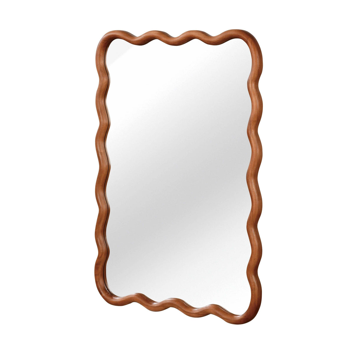 Wavy Solid Wood Wall Mirror with Curved Rectangle Frame For Bathroom, Bedroom, or Entryway