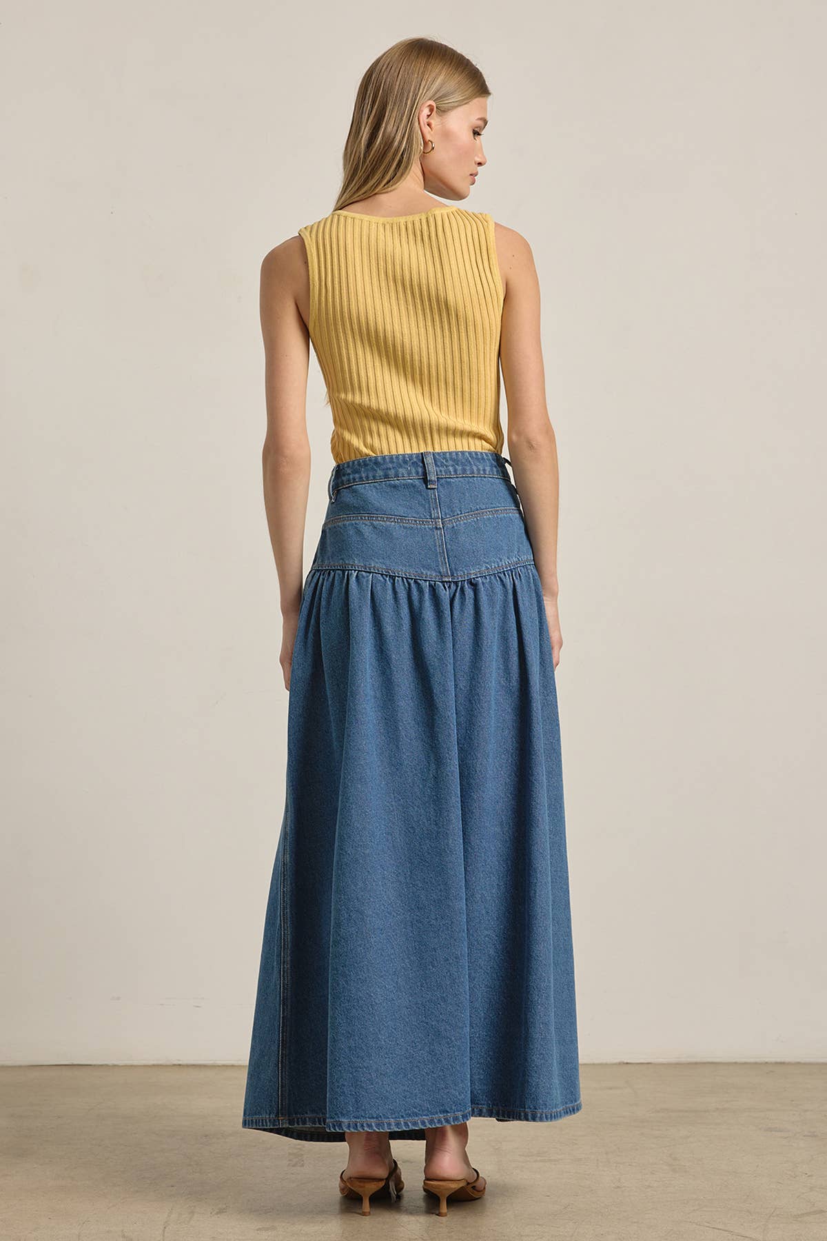 Tiered Denim Maxi Skirt