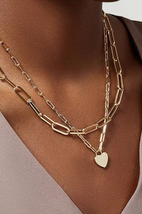 18K Stainless Steel Tarnish Free Heart Layered Necklace