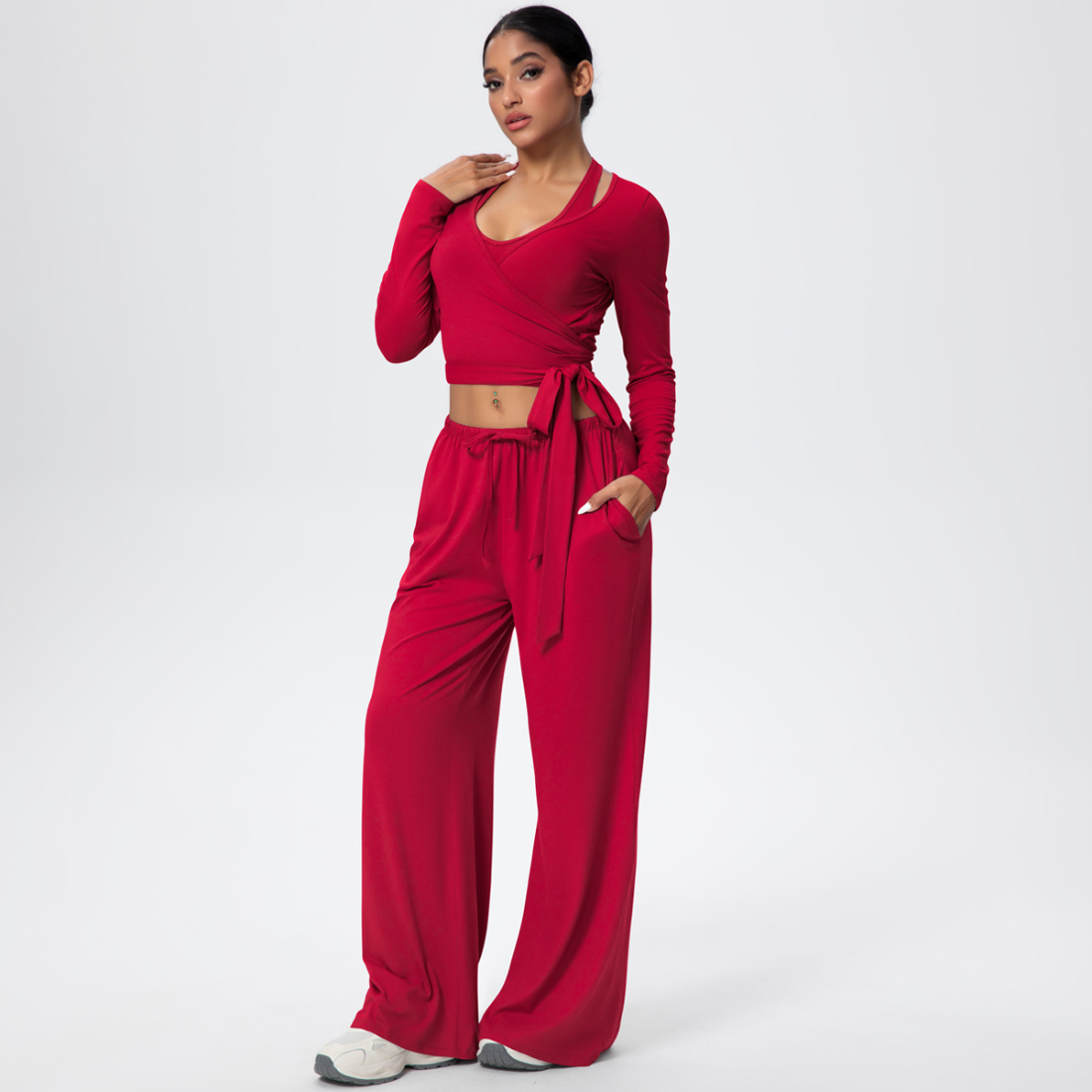 Women’S 3-Piece Set:Halterneck Top &Long Sleeves Top & Pants