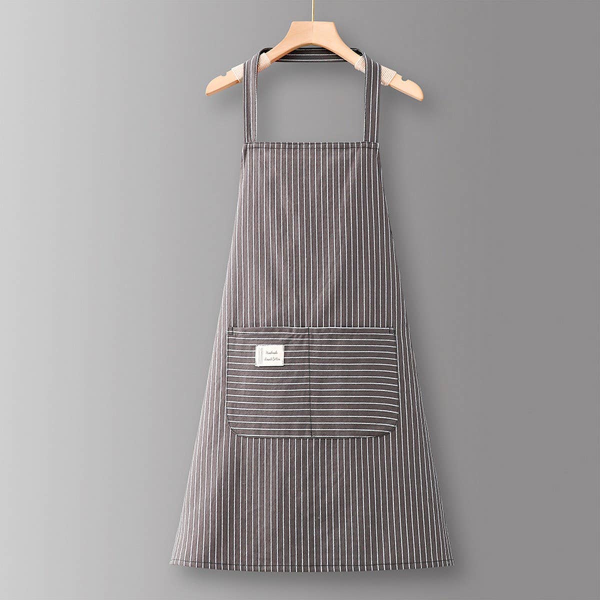 Cotton Striped Grid Kitchen Apron with Pocket