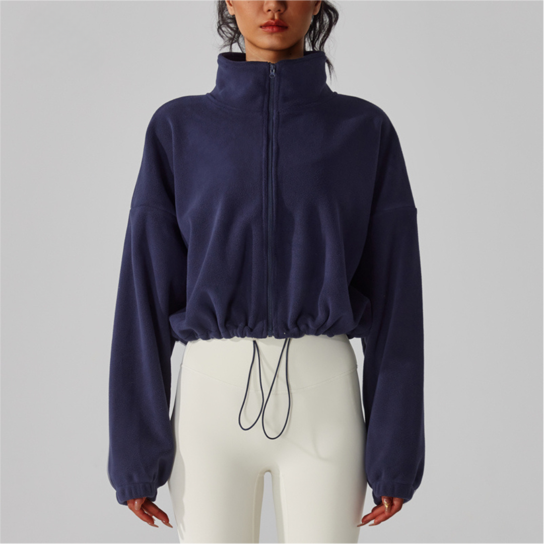 Women's Reversible Fleece Cropped Drawstring Jacket