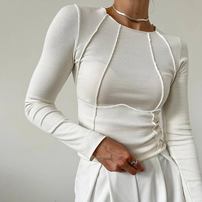Solid Color Long Sleeve Round Neck T-Shirt