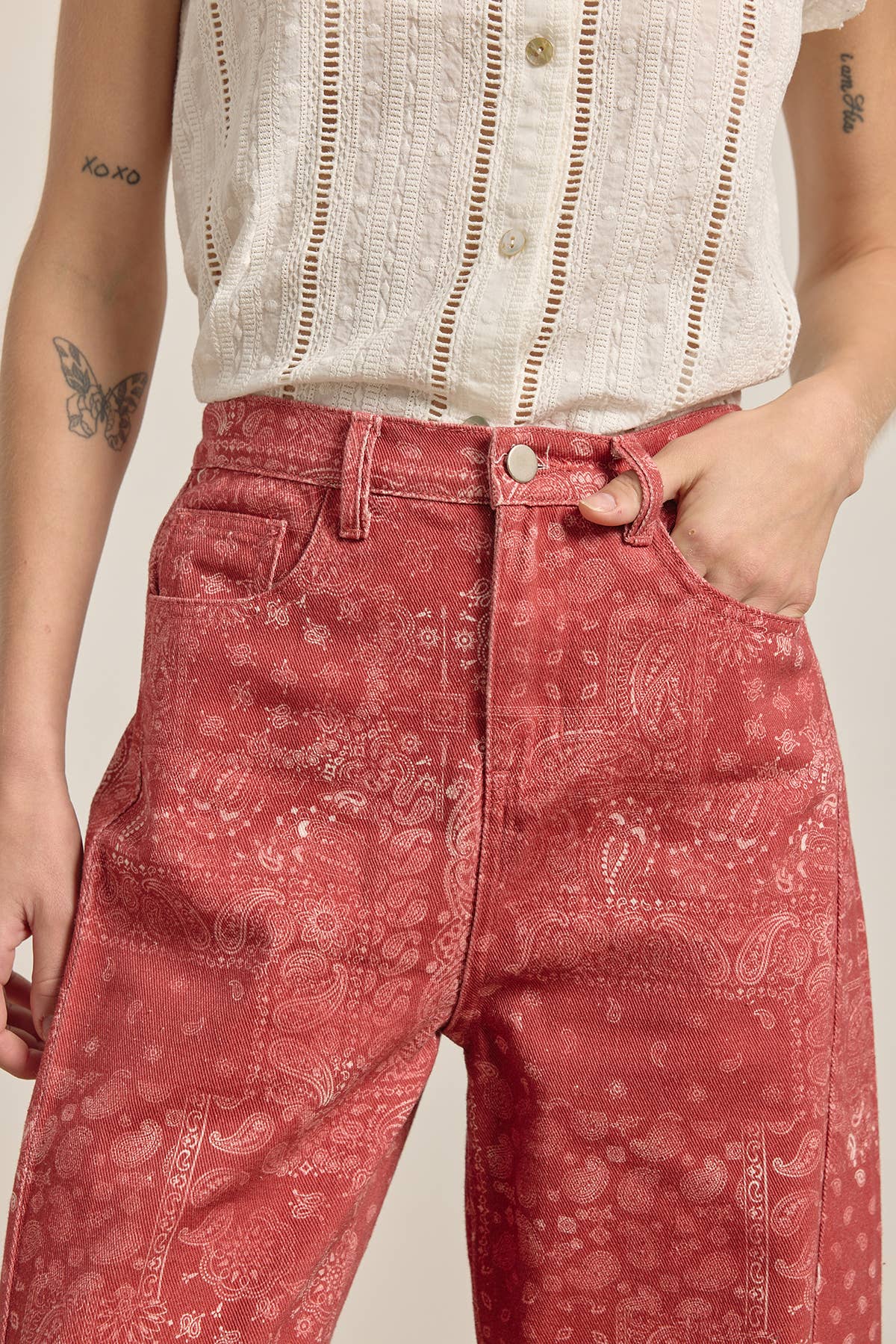 Washed Bandana Print Wide Leg Pants