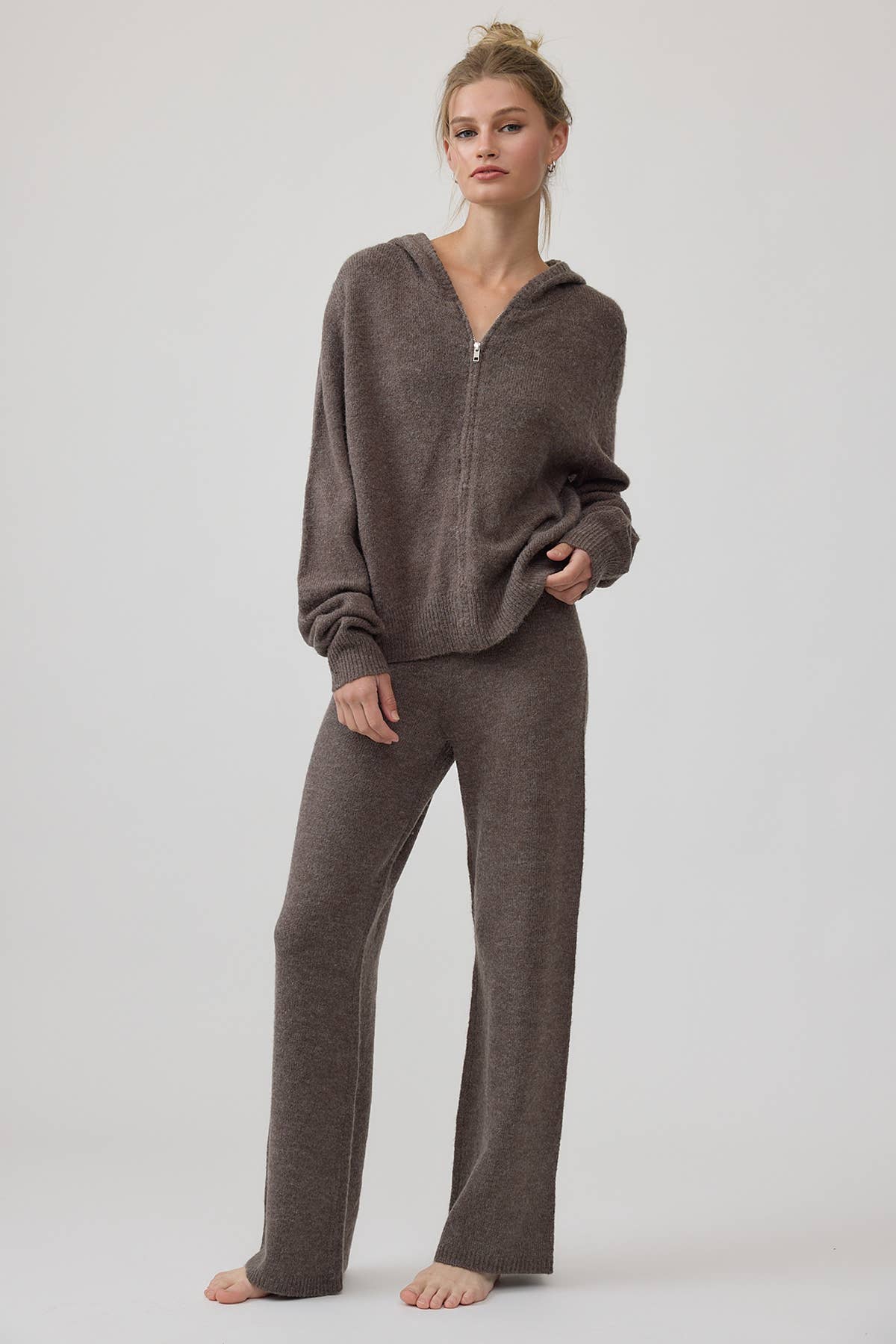 Cozy Knit Zip Hoodie & Wide-Leg Pants Set