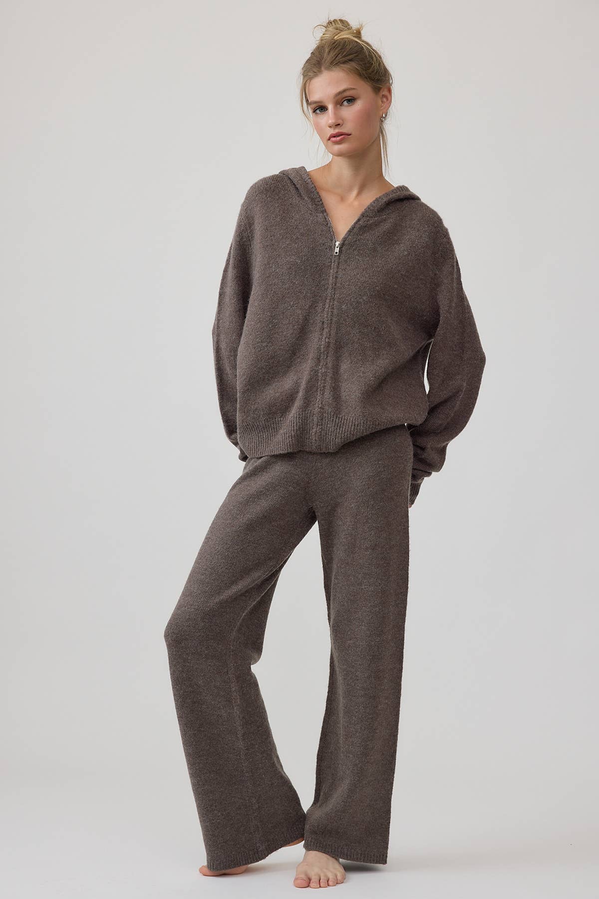 Cozy Knit Zip Hoodie & Wide-Leg Pants Set