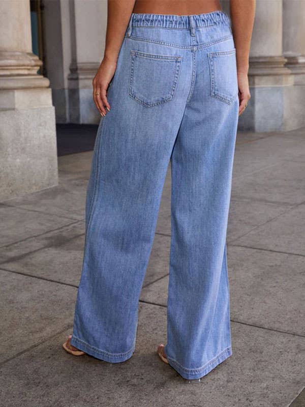 Form-Fitting Wide-Leg Drawstring Denim Trousers
