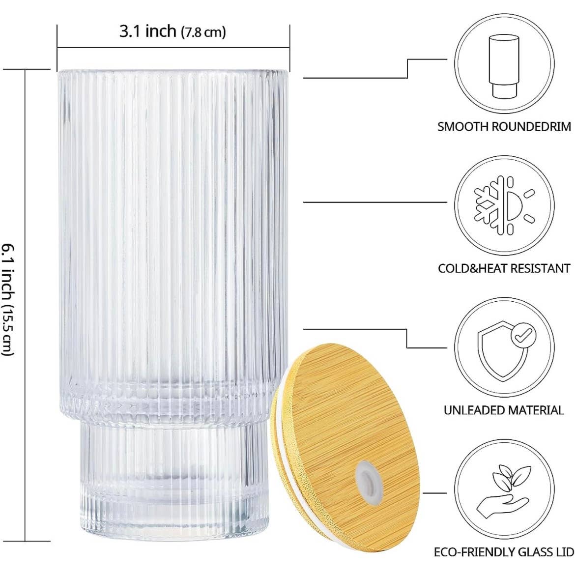 Fluted Vintage Ripple Glass with Lid + Straw