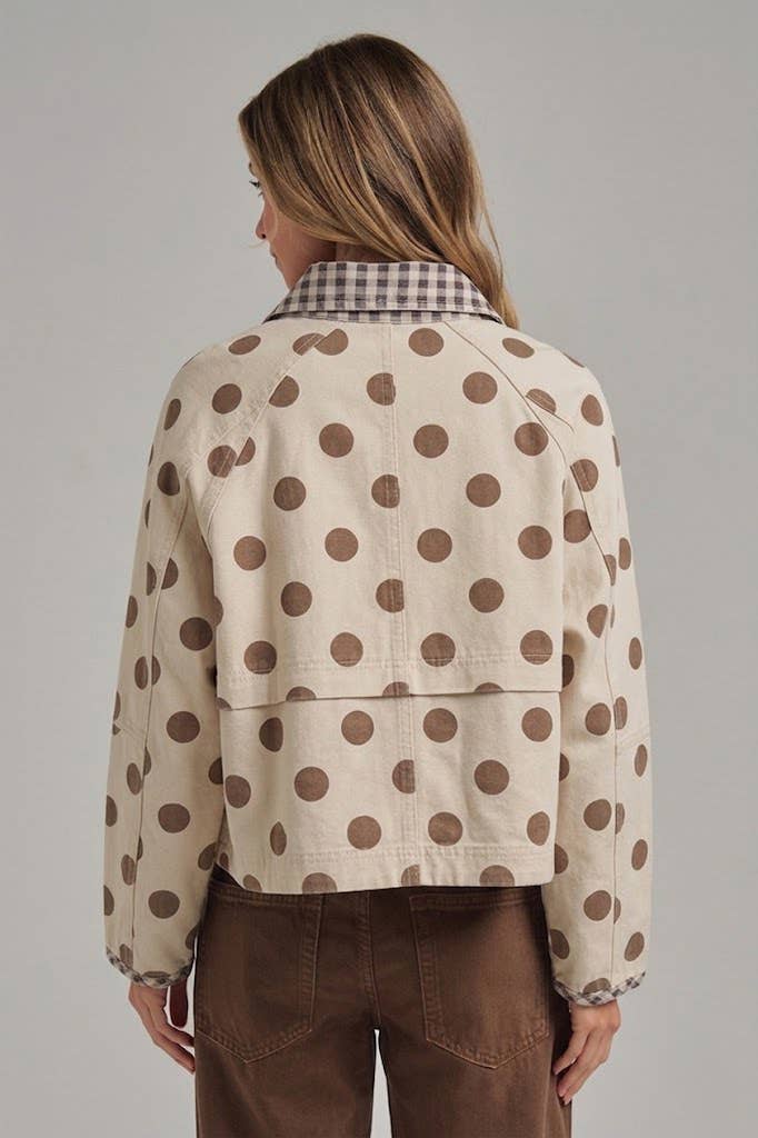 Polka Dot Oxford Canvas Fall Jacket with Gingham Collar