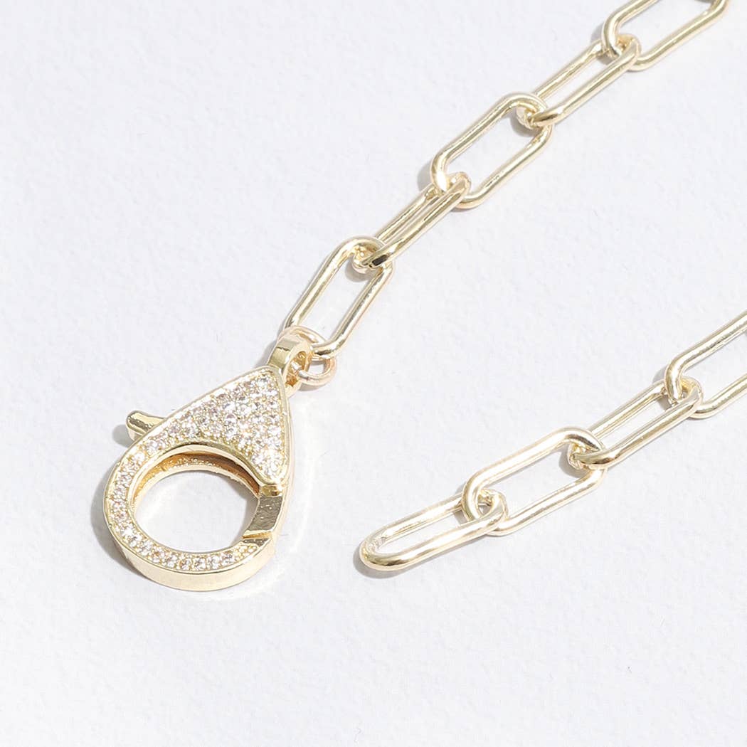 Cz Lobster Closure Paperclip Shape Necklace