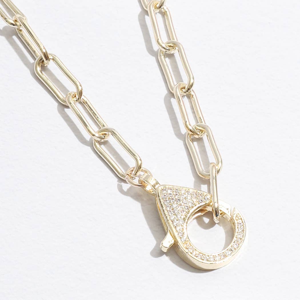 Cz Lobster Closure Paperclip Shape Necklace