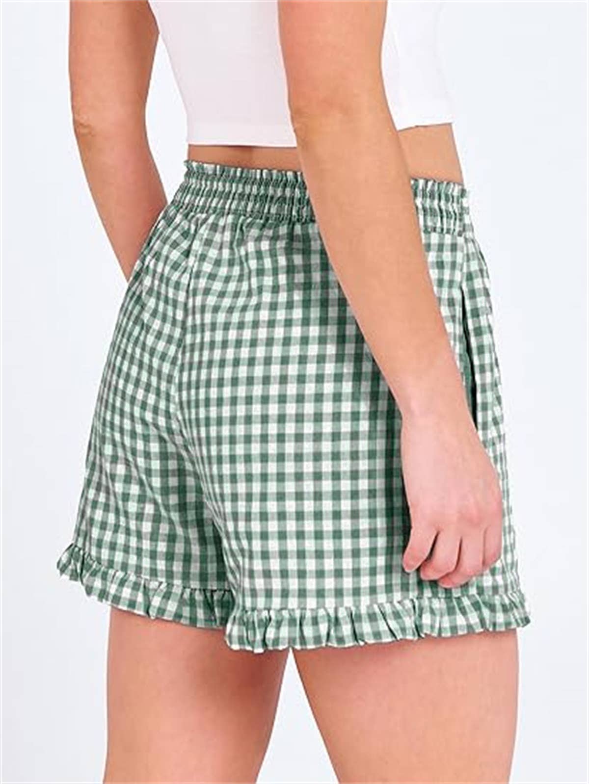 Beach Check Print Shorts Ruffle Casual Shorts